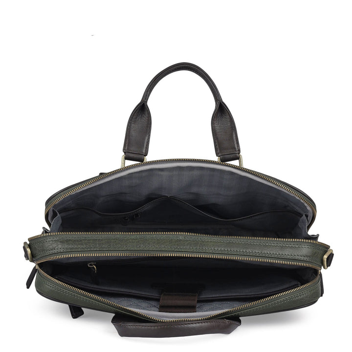 Elephant Pattern Leather Laptop Bag - Green