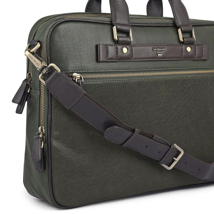 Elephant Pattern Leather Laptop Bag - Green