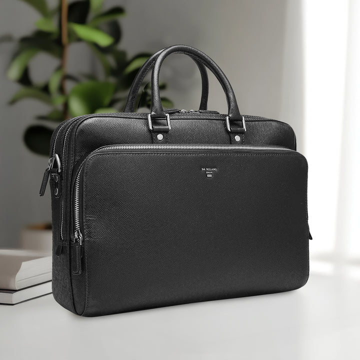 Franzy Leather Laptop Bag - Black