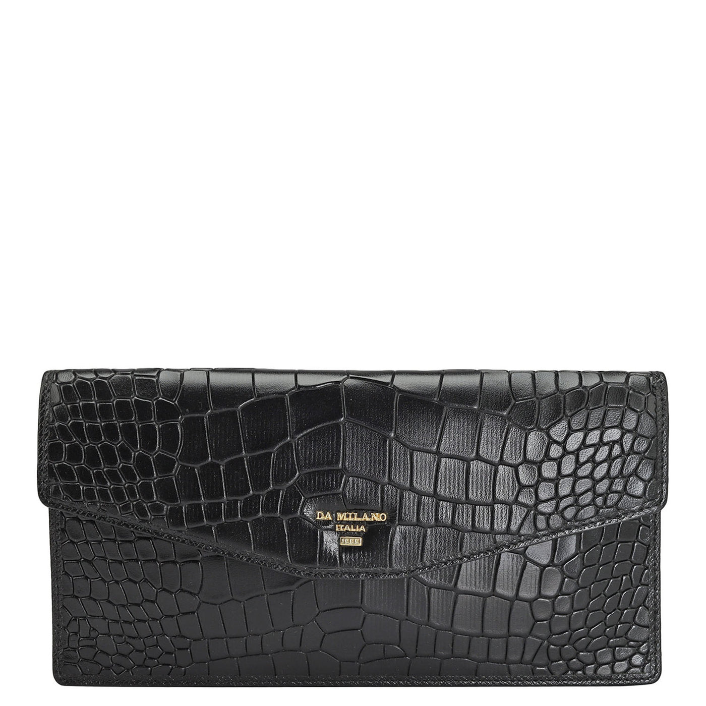Croco Leather Passport Case - Black