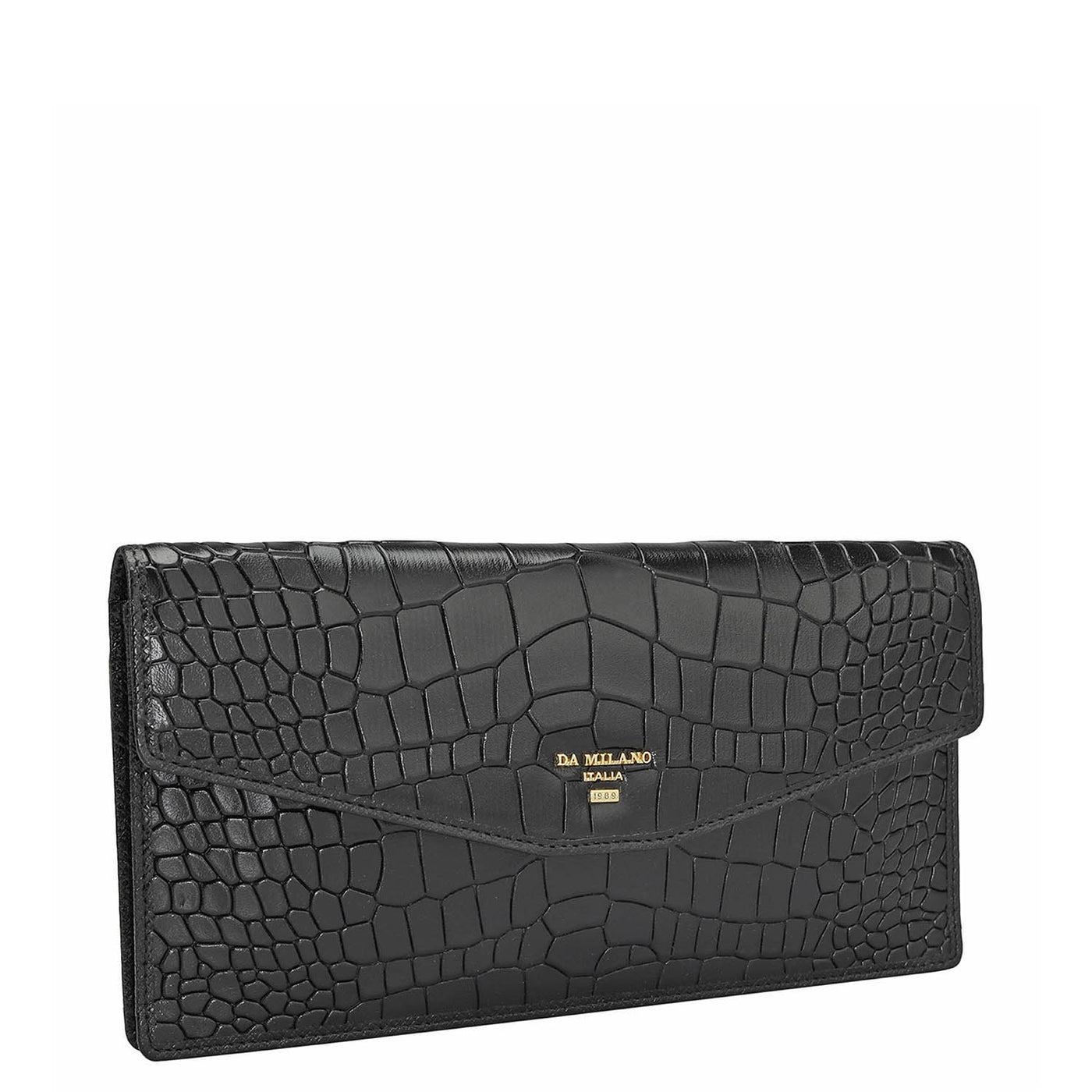 Croco Leather Passport Case - Black