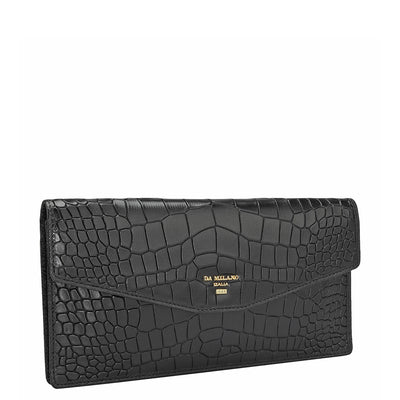 Croco Leather Passport Case - Black