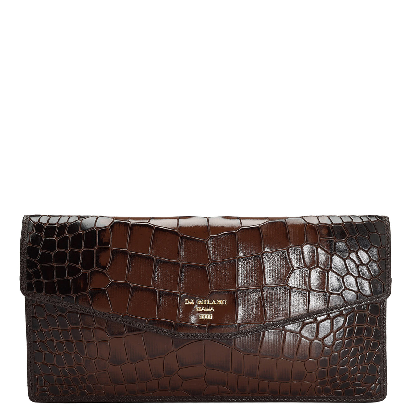 Croco Leather Passport Case - Brown