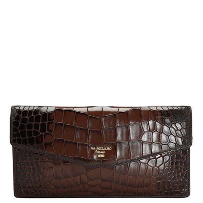 Croco Leather Cheque Book Cover - Brown