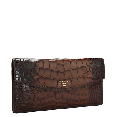 Croco Leather Passport Case - Brown