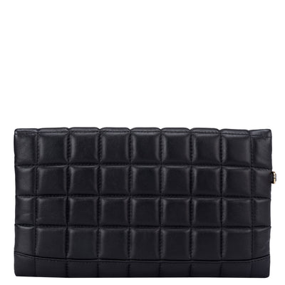 Small Quilting Leather Clutch - Black