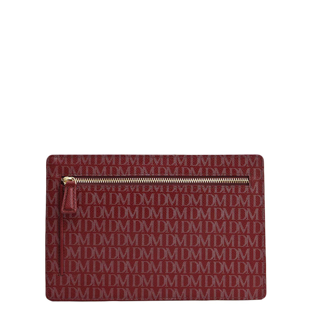 Small Monogram Leather Clutch - Cherry