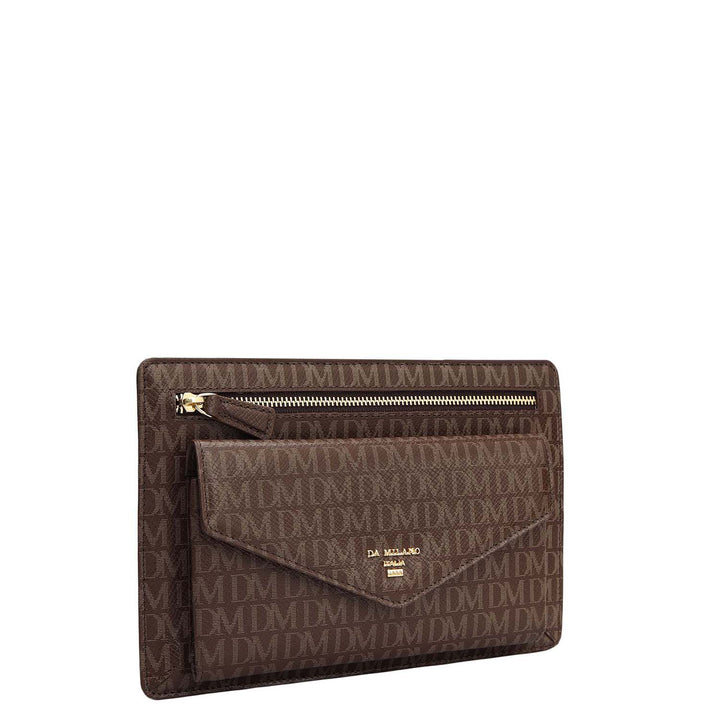 Small Monogram Leather Clutch - Walnut