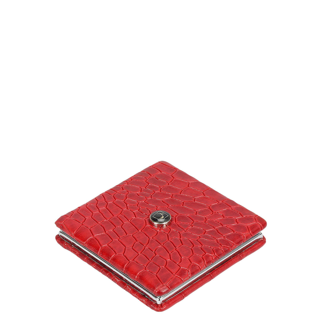 Croco Leather Leather Mirror - Red