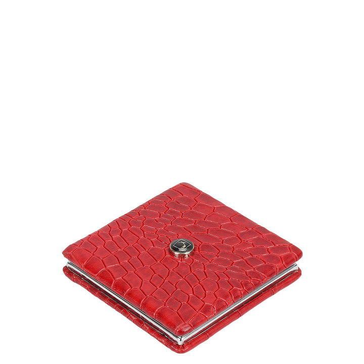 Croco Leather Leather Mirror - Red