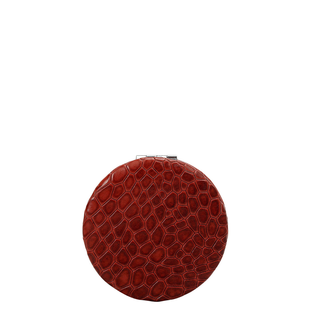 Croco Leather Leather Mirror - Brick