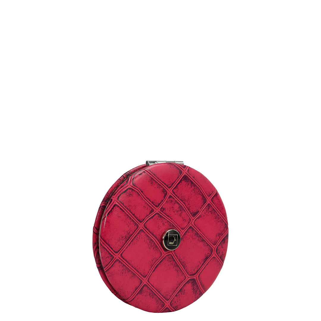 Croco Leather Leather Mirror - Majenta