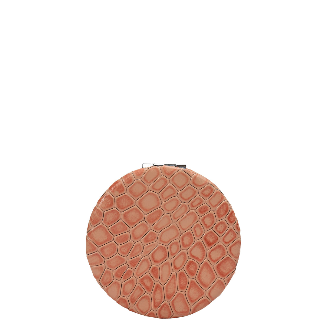 Croco Leather Leather Mirror - Peach