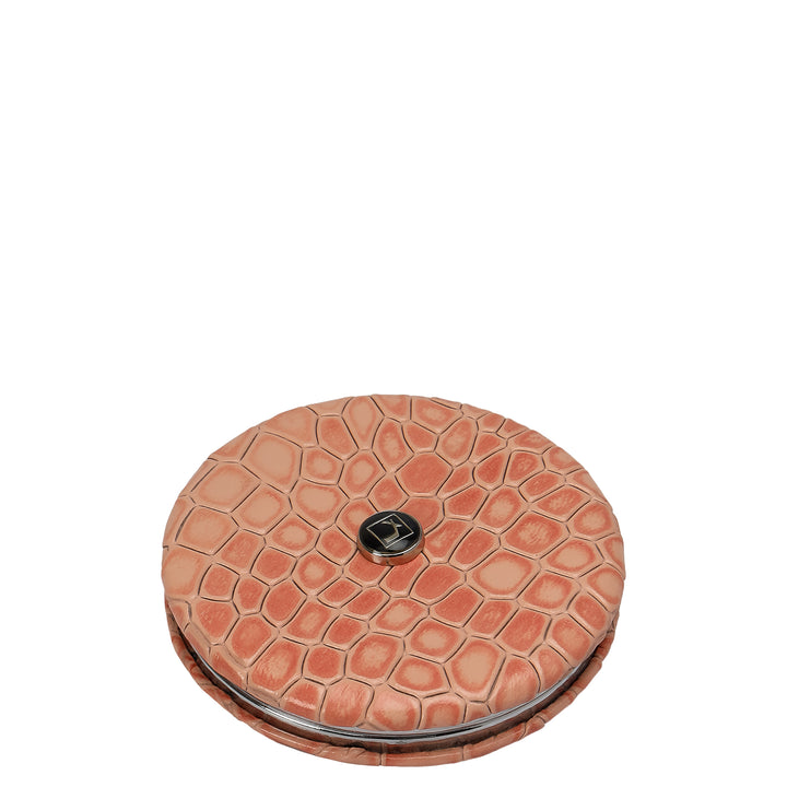 Croco Leather Leather Mirror - Peach