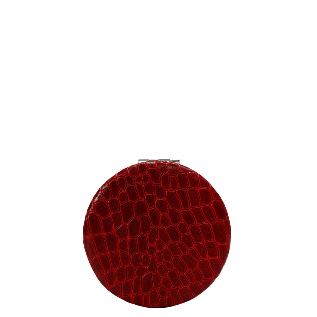Croco Leather Leather Mirror - Red