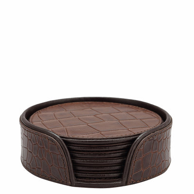 Croco Leather Coaster - Brown