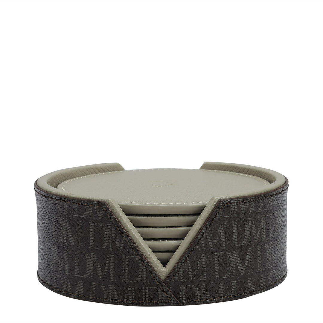 Monogram Leather Coaster - Chocolate