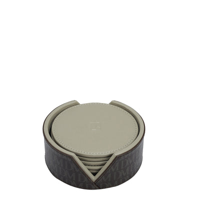 Monogram Leather Coaster - Chocolate