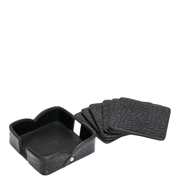 Croco Leather Coaster - Black