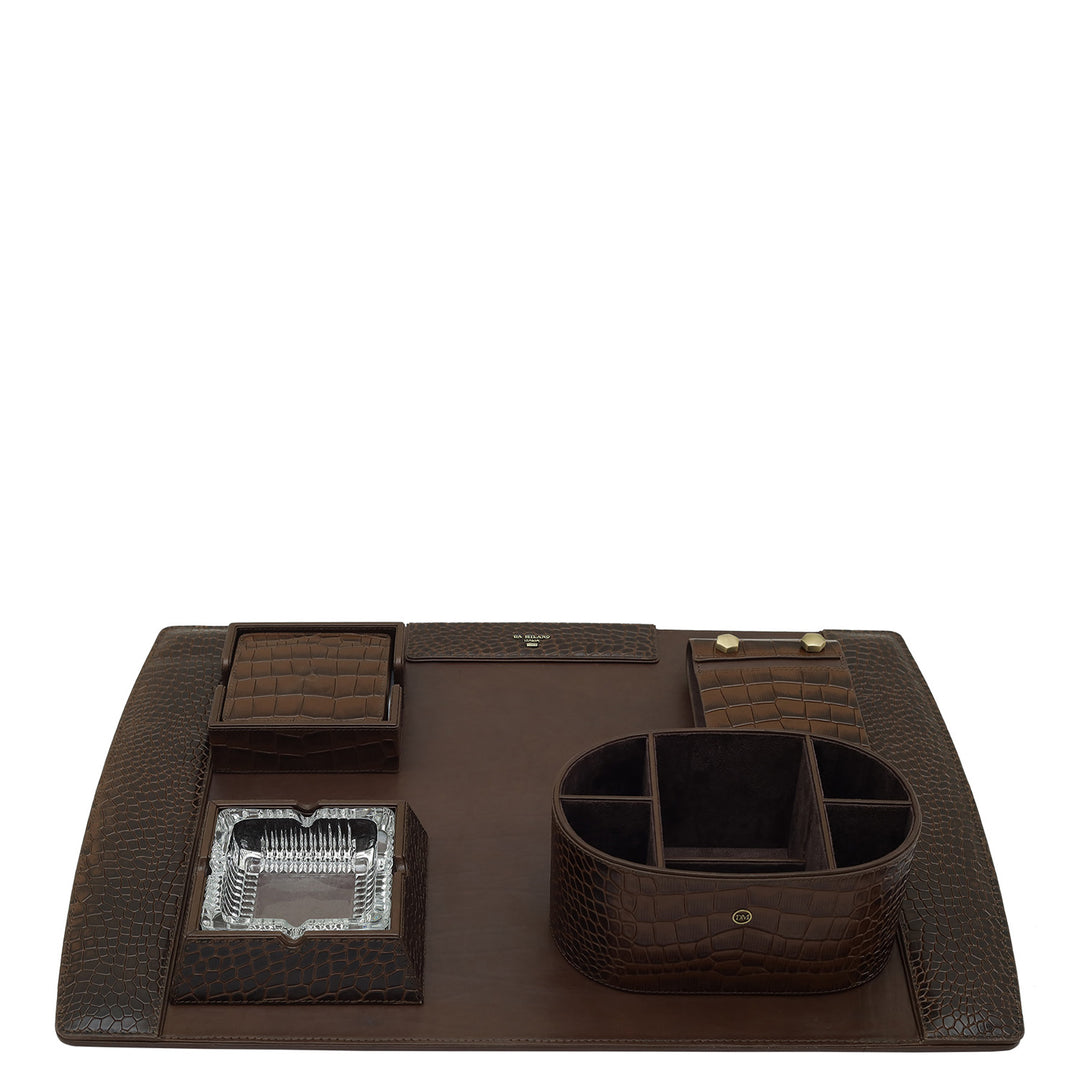 Croco Leather Desktop Set - Brown