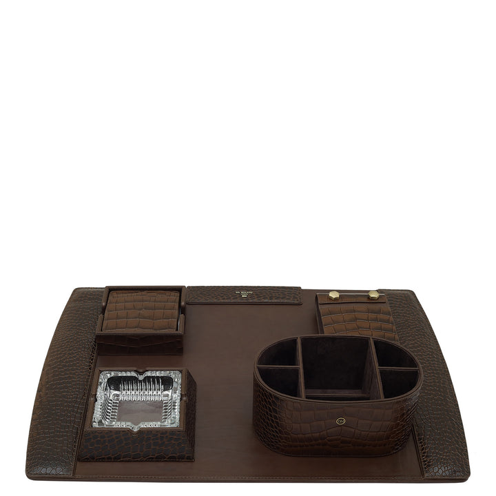 Croco Leather Desktop Set - Brown