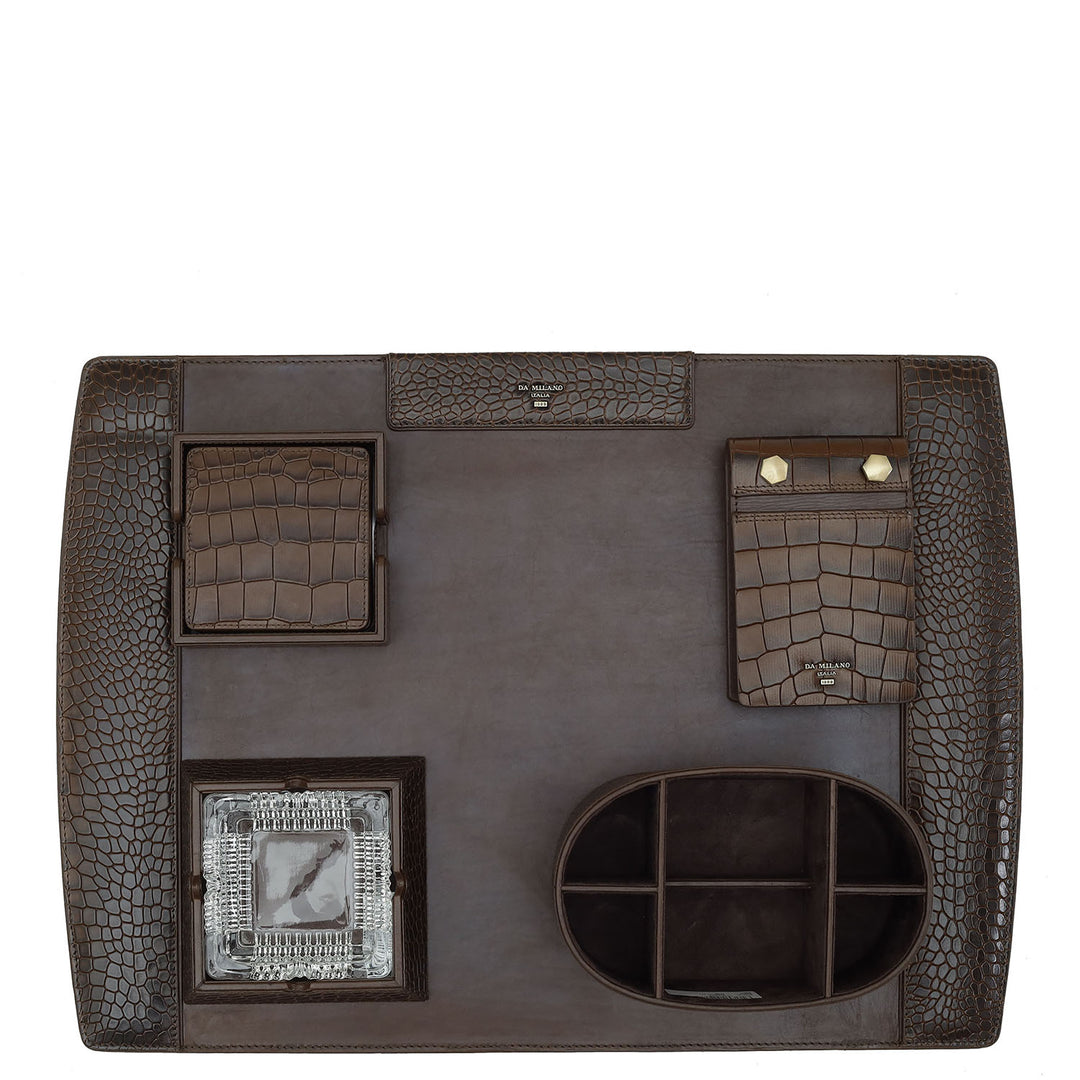 Croco Leather Desktop Set - Brown