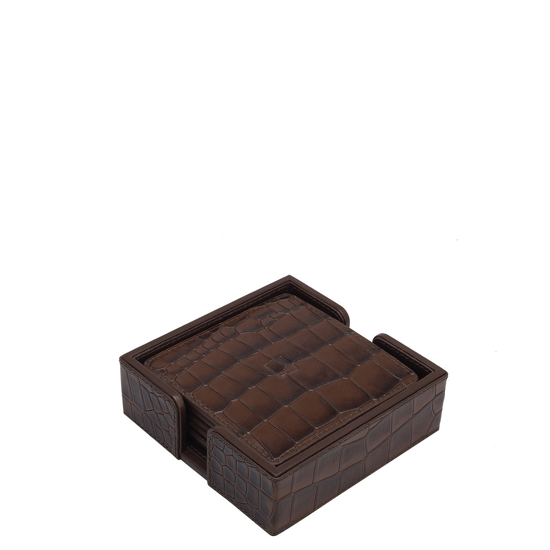 Croco Leather Desktop Set - Brown