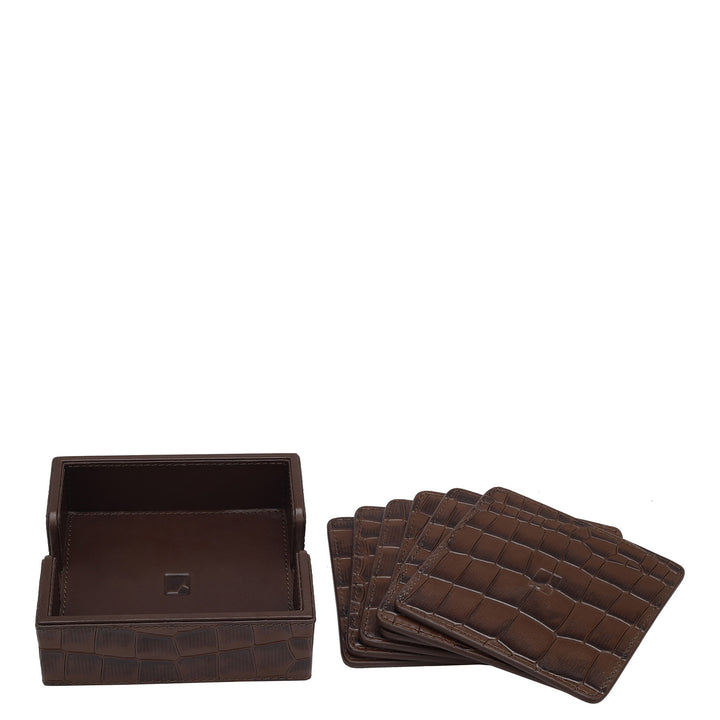 Croco Leather Desktop Set - Brown