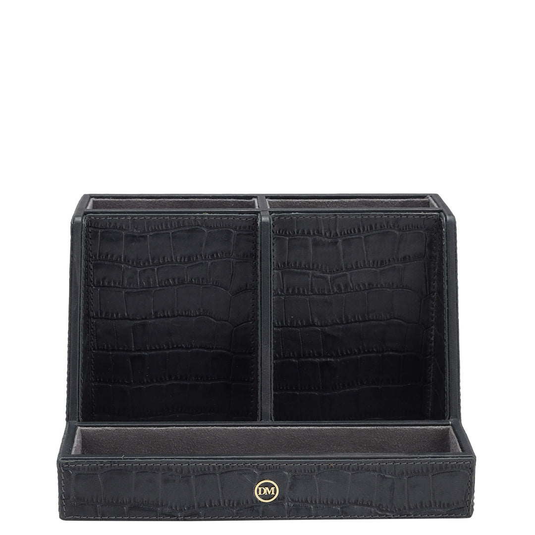 Croco Leather Pen Stand - Navy