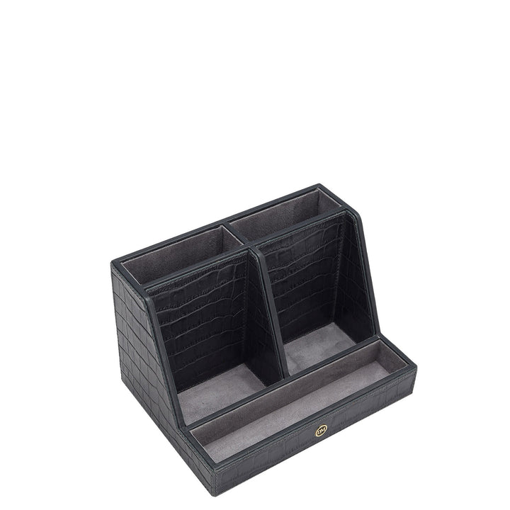 Croco Leather Pen Stand - Navy