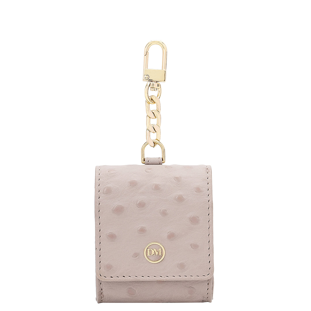 Ostrich- Embossed Leather Earpod Case - Light Grey