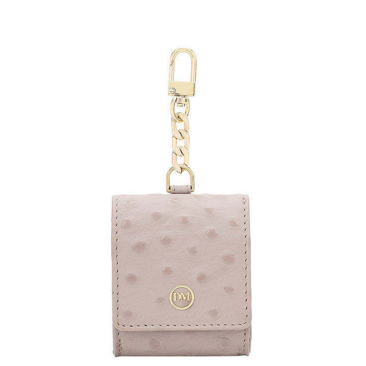 Ostrich- Embossed Leather Earpod Case - Light Grey