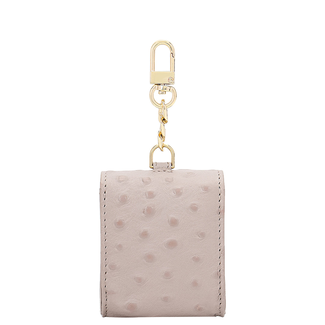 Ostrich- Embossed Leather Earpod Case - Light Grey