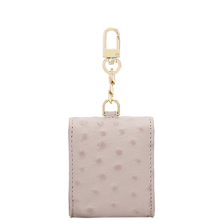 Ostrich- Embossed Leather Earpod Case - Light Grey