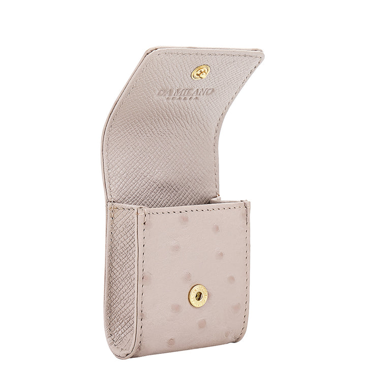 Ostrich- Embossed Leather Earpod Case - Light Grey