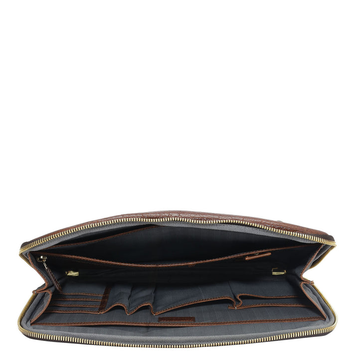 Elephant Pattern Leather Folder-Brown