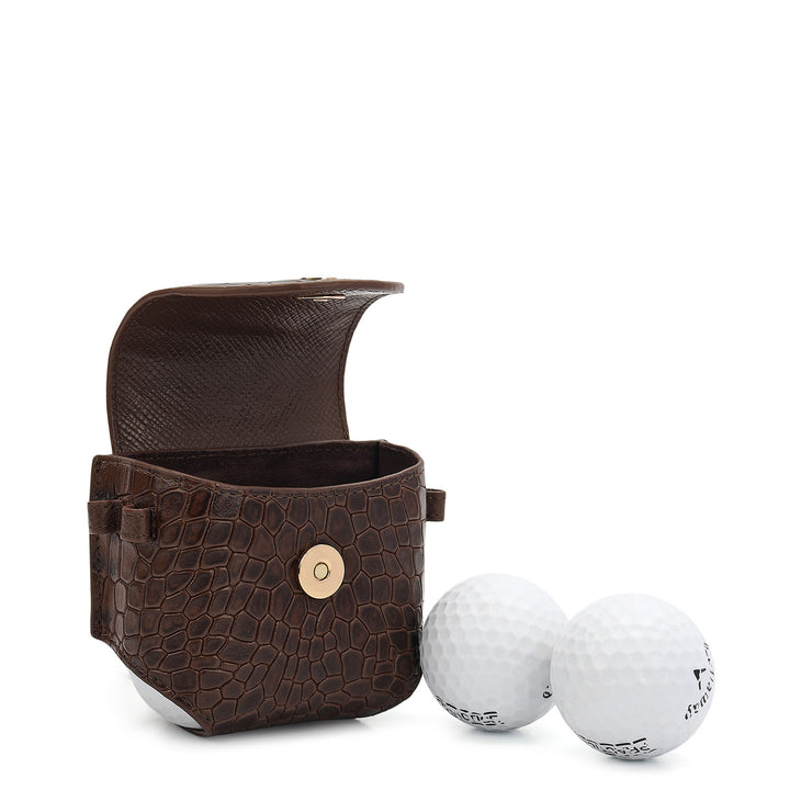 Croco Leather Golf Ball Case - Walnut