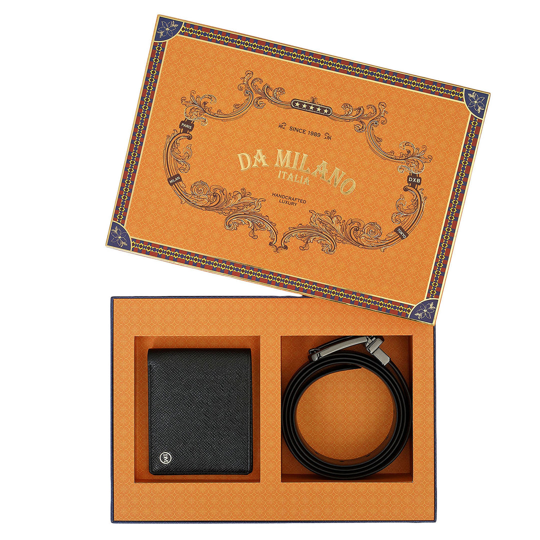 Saffiano Leather Men's Wallet & Belt Gift Set - Black