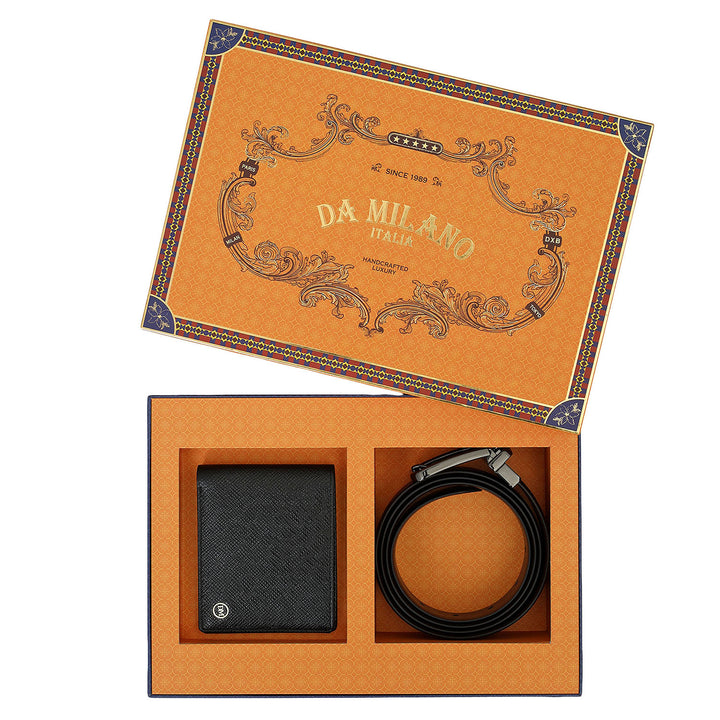 Saffiano Leather Men's Wallet & Belt Gift Set - Black