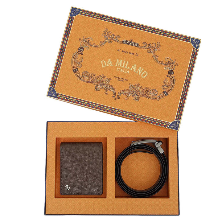 Walnut Saffiano Franzy Leather Mens Wallet & Belt Gift Set