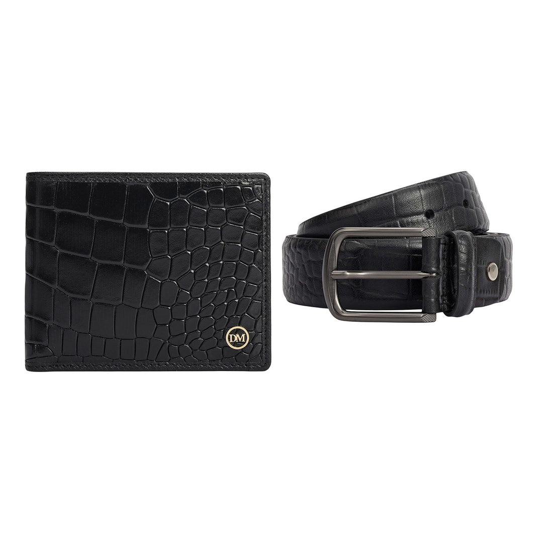 Black Croco Leather Mens Wallet & Belt Gift Set