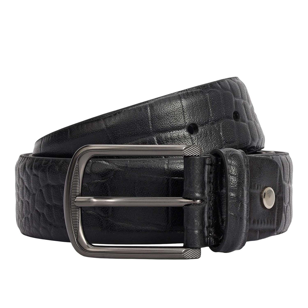 Black Croco Leather Mens Wallet & Belt Gift Set