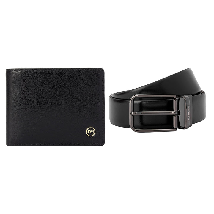 Black Plain Leather Mens Wallet & Belt Gift Set