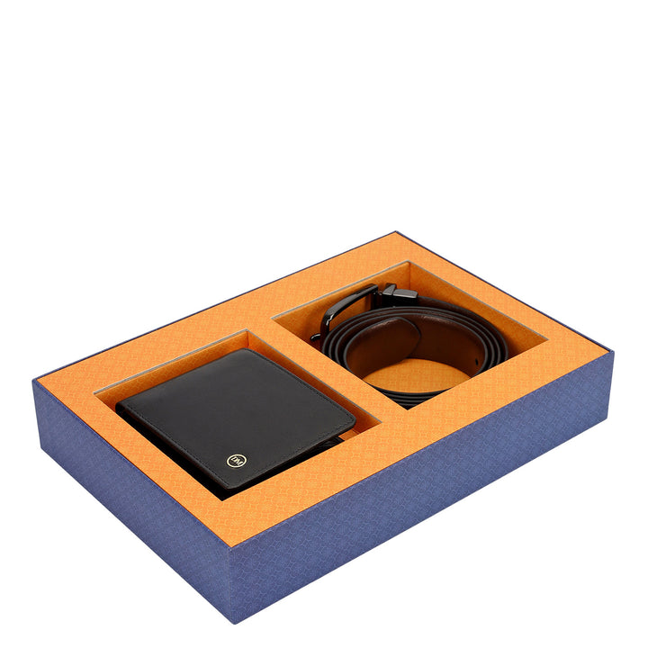 Black Plain Leather Mens Wallet & Belt Gift Set