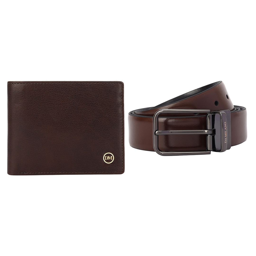 Walnut Plain Leather Mens Wallet & Belt Gift Set