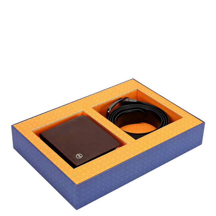 Walnut Plain Leather Mens Wallet & Belt Gift Set