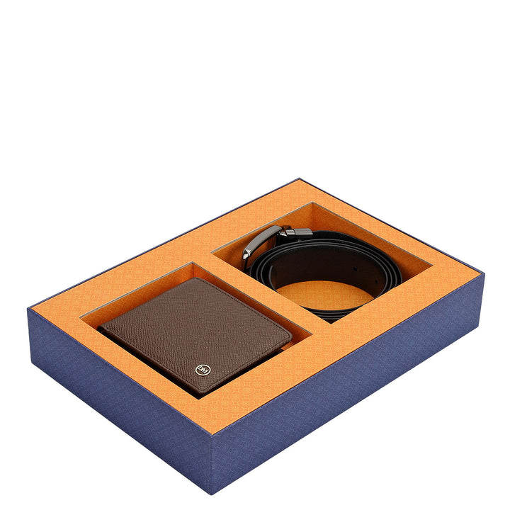 Walnut Saffiano Franzy Leather Mens Wallet & Belt Gift Set