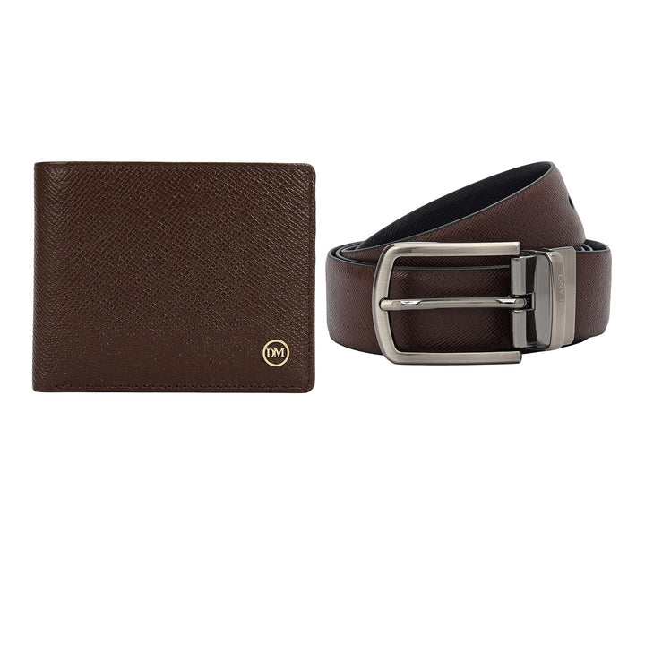 Walnut Saffiano Franzy Leather Mens Wallet & Belt Gift Set