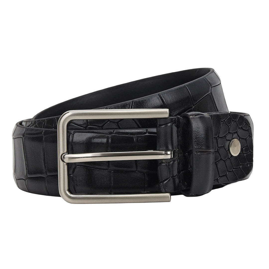 Croco-Texture Leather Men's Gift Set - Black