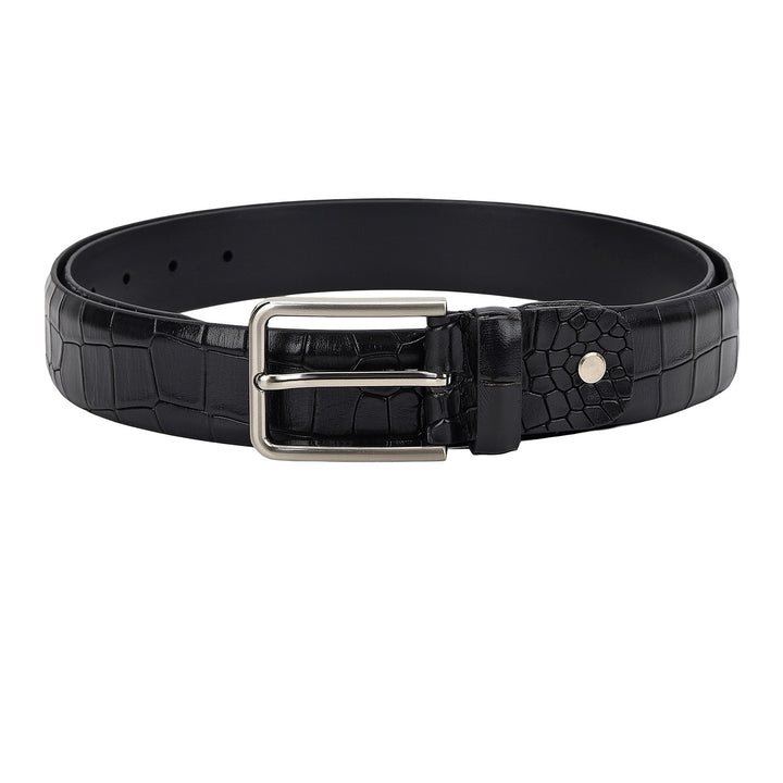 Croco-Texture Leather Men's Gift Set - Black